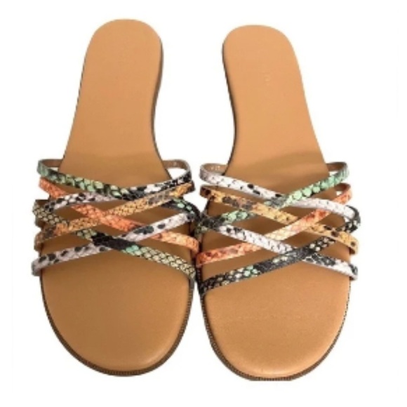 MADEWELL TRACIE MULTI COLOR LEATHER STRAPPY SLIDE SANDALS SIZE 7 EUC - Picture 1 of 8